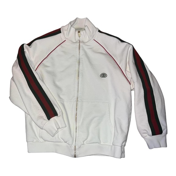 Gucci Jersey Zip-Up Sweatshirt Jacket With Green Red Web Stripe Large - Picture 1 of 16